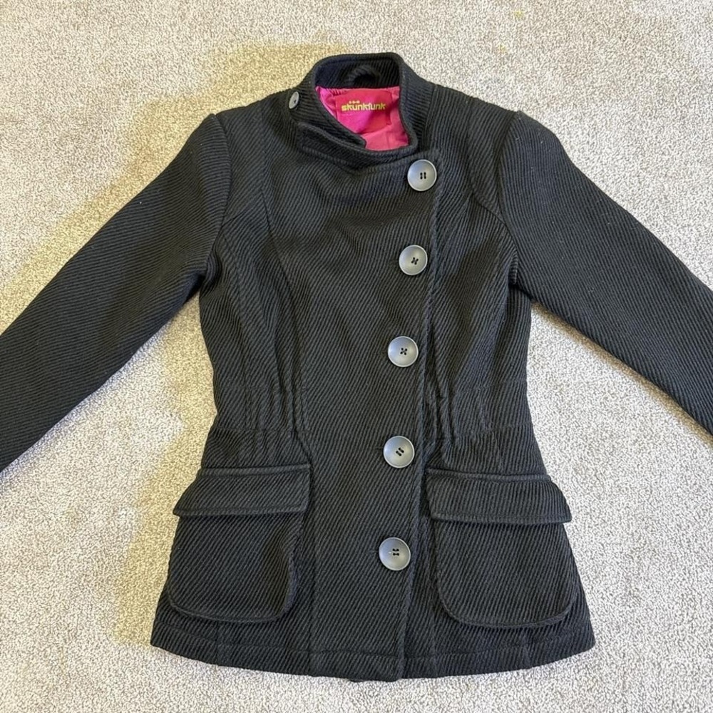 Y2K Skunkfunk Women's Black Fitted Jacket Pink Liner Retro Style